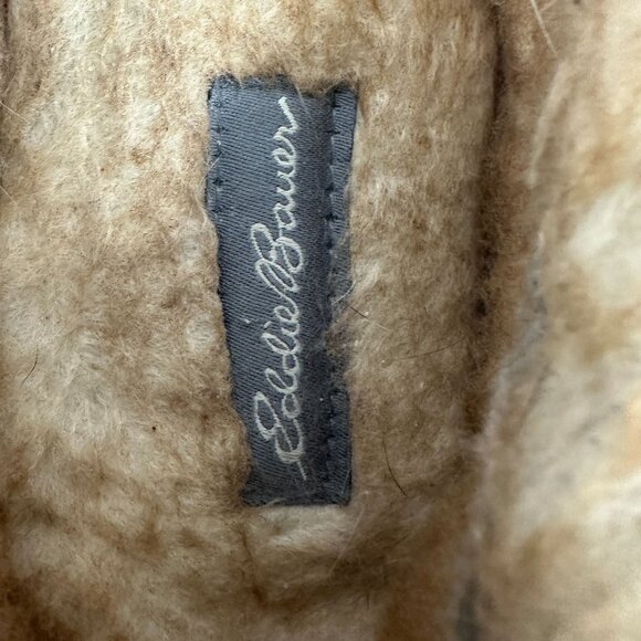 Eddie Bauer Mens Suede Moccasin Slippers XL (11-12) Faux Fur Lined Brown - Picture 7 of 9